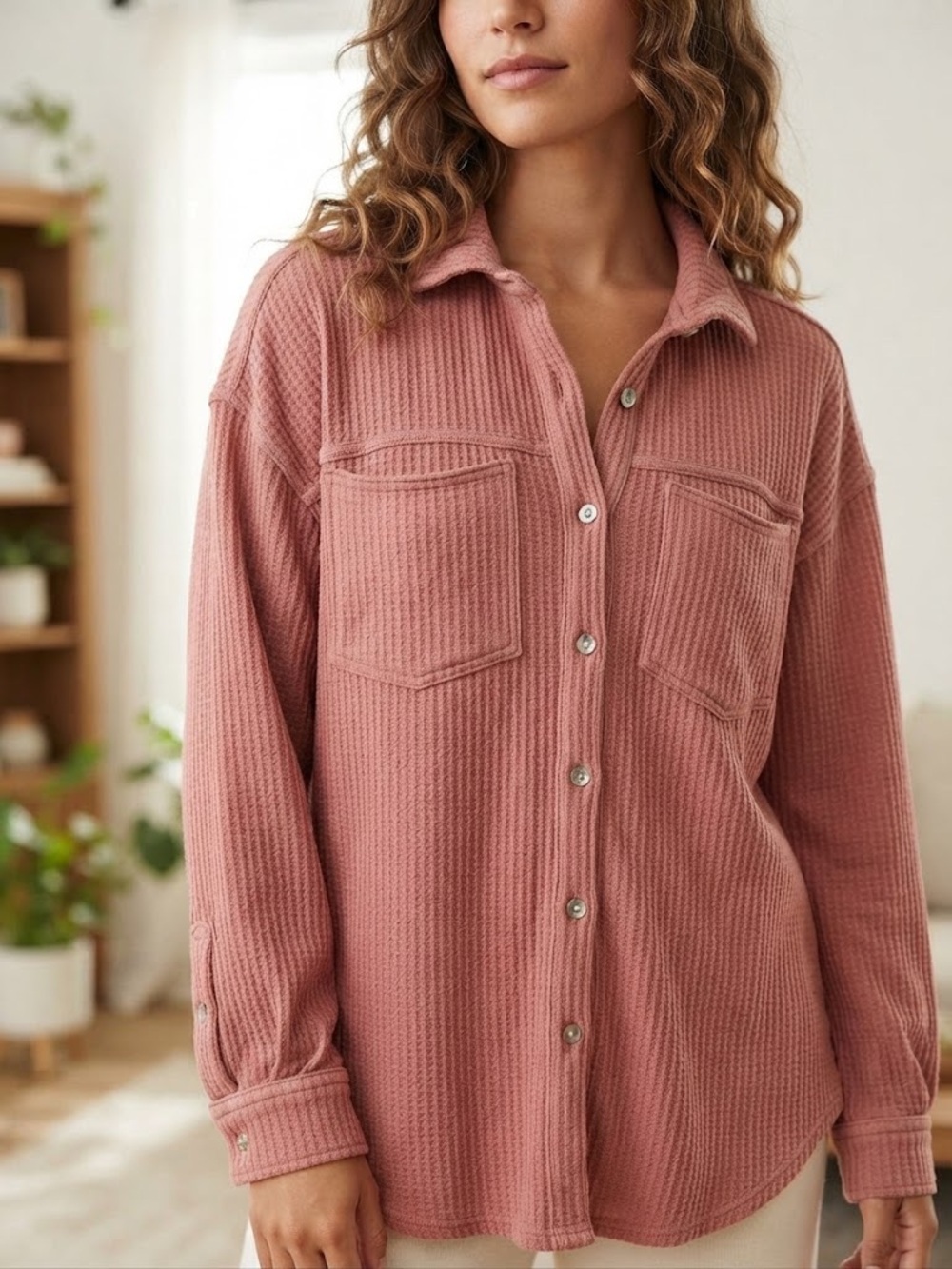 Aerie LumberJane Waffle-Knit Button-Front Oversized Shirt - #